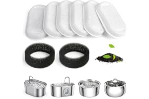 Petace Filtri Originali Fontanella per Gatti Acciaio Inox da 3,2 Litri, Confezione Trimestrtale da 6 Filtri a Carbone più 2 Spugne, Filtri di Ricambio per Fontanella per Gatti