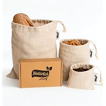 Sacchetti Per Pane In Lino – 6 Pezzi 30x40 Cm, Riutilizzabili, Per Conservare Pane, Frutta E Verdura Freschi