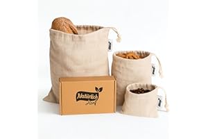 NATÜRLICH HANF Sac à Pain Lot de 3 | Tissu 100% chanvre naturel | Paniere a Pain pour conserver la fraîcheur | Huche réutilisables | Sac Conservation Pain 3x différentes tailles