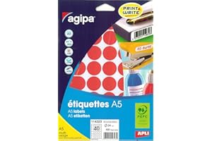 AGIPA Etui A5 (10F) de 400 Pastilles Gommettes Rondes 24 mm Rouge
