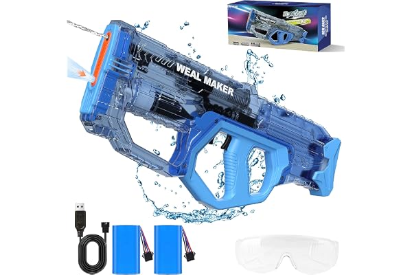 Pistolet a Eau Electrique Puissant,Etanches IP67 pour Adultes/Enfants Pistolets et Fusils à Eau Automatiques,Portée de 8-10M,Pistolets à Eau pour Plage, Piscine, Jardin, Fête de l'été (Bleu)