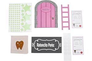 ASVP Shop Ratoncito Pérez Puerta Mágica Que se Abre y Cierra con Certificados y Decoración Brillante - Experiencia Inolvidable del Ratón de los Dientes (Rosa)