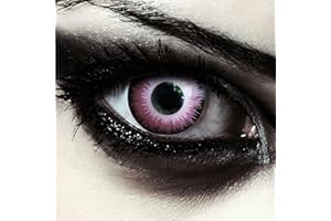DESIGNLENSES lentilles de couleur rose intense pour halloween costume, 1 paire (2 pcs), sans correction + étui à lentilles "Pink Elfe"