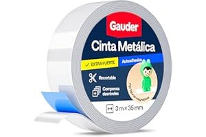 GAUDER Cinta metálica autoadhesiva - Tiras finas con adhesivo de espuma para imanes, Figuras Tonie® y estanterías - Cinta ferrosa (3 m x 35 mm)
