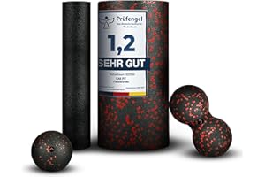 FAS FIT Set fitness per massaggio profondo del muscolo2 rulli, sacca di cotone, quaderno con esercizi da 16 pagine, eBook (lingua italiana non garantita)., Rot (Härtegrad: Hart) - 4 in 1 Set, 4 in 1
