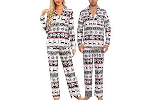 ENJOYNIGHT Weihnachtspyjama Paare Schlafanzug Weihnachten Partner Pyjama Set Langarm Knopfleiste Nachtwäsche Outfits