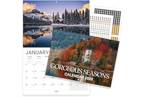 SUNEE Gorgeous Seasons Calendar 2026 UK, 12 Months A4 Folded to A3 Wall Calendar, Month to View Family Planner with UK Holidays & Countdown, Ideal for Home, Office or Gift