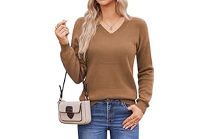 Hotouch Pull Femme Hiver Automne Col en V Manches Longues Pull-Over Tricoté Élégant Doux Haut Décontracté Uni S-XXL