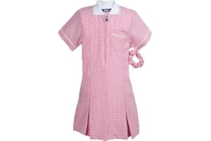Ayra - Girl's School Uniform Pleated Gingham Summer Dress with Hair Bobble (Scrunchie)