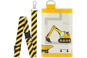 WAWSAM Kids Truck Wallet With Lanyard - Zippered Compact Tri-fold Coin Pocket, Card Holders, Neck Stash Purse for Boys and Teens - Birthday Gift