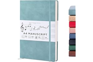 Beechmore Books Manuscript Paper Notebook - A4, Teal | Premium 10-Staff Music Book Hardcover Vegan Leather 120gsm Paper Professional Staves Pad | Presentation Gift Box for Christmas Stocking Fillers