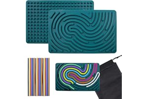 GETRICH Sensorik Activity Board Silikon, Sensorik Activity Board, Montessori Spielzeug Doppelseitiges Aktivitätsbrett mit 24 Strings & Reisetasche Beruhigung ADHD Autismus Spielzeug für Kinder, Dunkelgrün