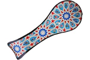 HeraCraft Hand Painted Spoon Rest Coaster - 24.5cm/9.7" inc - Ottoman Tulip Patterned Stylish Kitchen On Top Counter Ceramic Spoon Holder - Best Birthday Housewarming Gift Idea