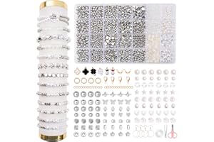 JHWELRG Perlen Weiß Set,Selber Machen für armbänder Erwachsene Armband Perlen,Silber zum Auffädeln perlen set Weihnachten,Partys,Ostern,Feiertag