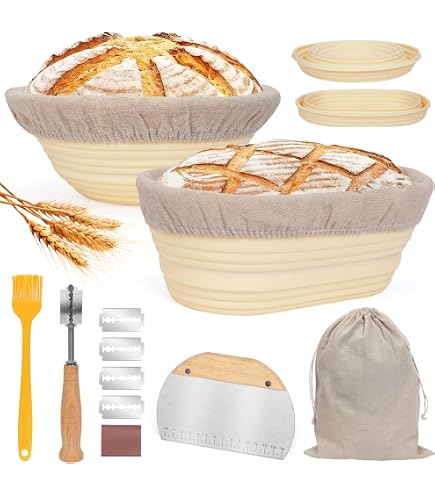 Banneton Brotgärkorb Rund, 22,9 Cm, Aus Rattan – Mit Backzubehör-Set Für Sauerteig & Brot