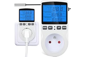 ‎RETOO Retoo Termostat do gniazdka z czujnikiem temperatury, cyfrowy regulator temperatury 250 V z czujnikiem, gniazdko elektryczne, ogrzewanie, chłodzenie, przełącznik temperatury z sondą, ekran LCD do