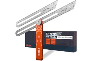 Presch T-avfasning vinkel inkl. extra linjal - 190mm & 270mm - Extremt exakt vinkelöverföring - Glidande avfasning linjal med ritsmått tillverkad av precisionsfräst aluminium och rostfritt stål