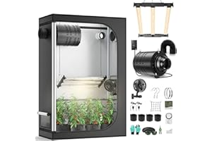 MINENICE Growzelt Komplettset mit M2000 LED Vollspektrum Grow Lampe 60x120x180cm Grow Tent 4" 215 CFM 3000RPM Ruhiges und Effizientes Belüftungssatz, 4-Gang-Lüfter, Hydroponics Indoor Growing Tent Set