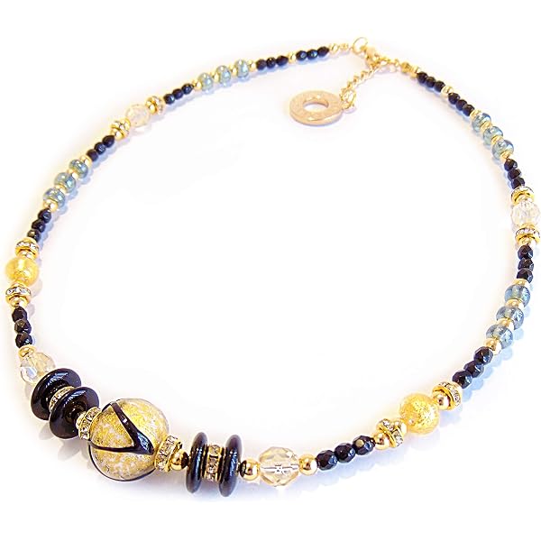 VENEZIA CLASSICA - Collana da Donna girocollo con perle in Vetro di Murano Originale, Collezione Gloria, Acquamare con foglia in oro 24kt, Made in Italy
