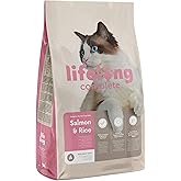 Amazon-Marke: Lifelong - Complete Komplett Trockenfutter für ausgewachsene Katzen, Lachs und Reis, 10kg, 1er-Pack