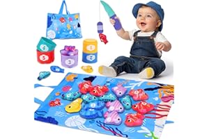 AVESA Montessori Toys for 1 Year Old - Fabric Fishing Game Toddler Toys for Kids with Stacking Cups - Sorting Learning Baby Toys 6 to 12 12-18 Months - One Year Old Boy Girl Birthday Gifts for 1 2 3 Year