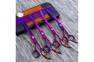 JDMDKB Professionelle Fellschere Set für Hunde aus Edelstahl Gerade Schlankheits- und Kurvenschere für Hunde und Haustiere Katzenscheren Kits (Violett)