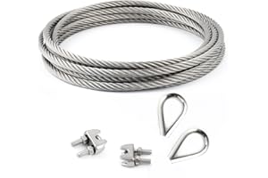 DQ-PP CONJUNTO 40m cable 5mm acero inoxidable cordaje hebra: 7x19 + 2 abrazaderas + 2 dedales