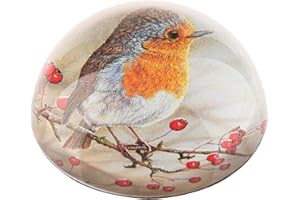 Robert E Fuller's Robin Luxury Domed Glass Paperweight, Stationery, Glass Animal Ornament, Robin Gift, Christmas, Wildlife, Bird Watcher Gifts (GLASS PAPERWEIGHT | ROBIN)