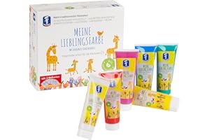 Feuchtmann MEINE LIEBLINGSFARBE Malset | 6 x 75g cremige Fingerfarben in Tuben + 2 Malkarten | sichere Naturfarbe auf Wasserbasis | hautfreundlich, auswaschbar | Malfarben Kinder | ab 2 Jahre