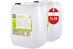 Höfer Chemie Acide Acétique 60% 2 x 10 L - Nettoyant Détartrant Puissant pour Ménage et Industrie, Fabrication Allemande de Qualité Supérieure, Biodégradable et Économique