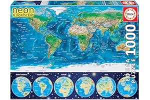 Educa 16760 - puzzle, neonowa mapa świata, 1000 części