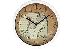 MPM QUALITY MPM Orologio da parete per bambini in plastica con motivo giraffa, bianco/marrone, decorazione da parete adatta per la cameretta dei bambini