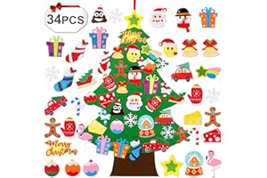 QIFU Albero Di Natale Feltro Bambini- Albero Di Natale In Feltro Per Bambini Da Parete Montessori Con 34 Ornamenti Natalizi Staccabili Per Regali,Decorazioni Natale Pieghevole Per Casa Pareti Di Porte