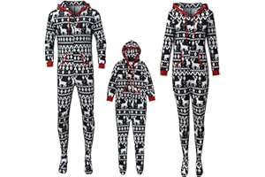 Lomelomme Hoodie Jumpsuit Familie Pyjama Set kKuschelige Schlafoverall Nachtwäsche Eltern Kind Onesie Anzug Herren Damen Kinder Junge Mädchen Einteiler Overall Winter Weihnachten