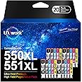 Uniwork 550XL 551XL Compatible Ink Cartridge Replacement for Canon PGI 550XL CLI 551XL Pixma iP7250 MG5650 MX925 iX6850 MG5550 MG5450 MG6650 MX920 MG5400 MG6450(PGBK Black Cyan Magenta Yellow,20-Pack)