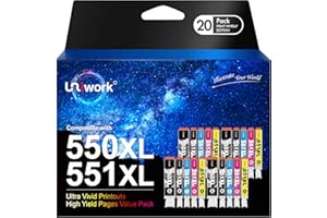 ‎UNIWORK Uniwork 550 551 XL Multipack Patronen Kompatibel für Canon PGI-550 PGBK CLI-551 XL Druckerpatronen für Canon Pixma MX925 IP7250 MG5650 MX725 MX920 MG5550 IP7200 MG6650 MG6450 IX6850 MG5450 (20er-Pack)