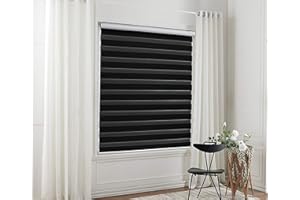Taiyuhomes Day and Night Zebra Roller Blind Gradient Double Fabric Translucent or Blackout Vision Curtains for Window and Door with Aluminium Cassette (Pure black, Width 120cm X Height 150cm)
