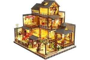 Spilay DIY Miniature House, Mini Handgefertigte Große Japanische Hof Modell Plus mit & Musik Box, 1:24 Skala Kreative Puppenhaus Spielzeug für Erwachsene Geschenk (Japanischer Yaquan Hof)
