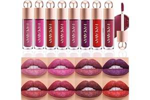 DENESTUP 8 Couleurs Matte à Paillettes Rouge à Lèvres Liquide Waterproof Longue Tenue Anti-adhérent, Hydratant et Lisse, Diamond Sparkly Glossy Halloween Christmas Makeup