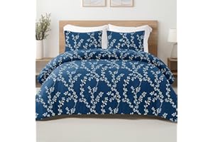 Exclusivo Mezcla Piumino letto Matrimoniale con 2 federe, Piumino trapuntato con motivo floreale per tutte le stagioni, leggero e caldo, 220x230 CM, Blu navy