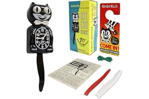 Kit Cat Klock Oryginalna limitowana edycja 90. rocznica z pudełkiem kolekcjonerskim, czarny zestaw zegar ścienny z kotem z białą muszką, ogonem wahadłowym i ruchomymi oczami, idealny jako dekoracja