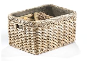 ‎KOBOLO Kobolo Holztrage aus Rattan Kubu | 55x41x30 cm | grau | stabiler Kaminholzkorb mit Griff & Juteeinsatz | robuster Brennholzkorb für Kaminholz | dekorative Aufbewahrung von Zeitungen & Accessoires