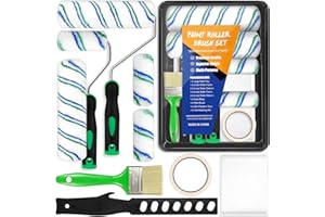 BGIUSQF 12 Stücke Farbroller Set, Farbroller Wandfarbe, Streichen Zubehör, Professional Malerset, Farbroller Kommt mit Bürste, Staubdichter Folie, Rührer, Farbwanne, Wandfarbe Roller