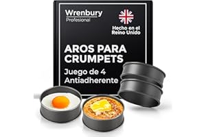 Wrenbury Juego de 4 moldes antiadherentes para tortitas y huevos fritos, moldes para panqueques, fáciles de limpiar, fabricados en Inglaterra y presentados en caja de regalo