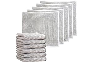 KULSUM Multipurpose Wire Dishwashing Rags for Wet and Dry, Non-Scratch Wire Dishcloth, Stainless Steel Scourers Cleaners, Reusable Cleaning Cloths for Kitchen Dishes, Sinks, Stove Tops (Single-layer, 6PCS)