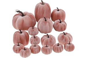 Yatinkim 16 Stück Rosa Gefälscht Schaumstoff Kürbisse Dekorieren Samt Stoff Kürbis Bulk Fall Tisch Schüssel Mittelstück Bauernhaus Ernte Halloween