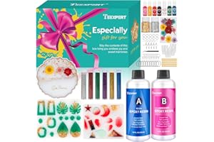Teexpert Epoxidharz Set Anfänger, 260ML/8.8OZ Kristallklares Epoxyharz Starter-Set mit Schmuck- und Untersetzer-Formen, Pigmenten, Harzzubehör, Gießharz-Schmuckherstellungsset für Kunsthandwerk