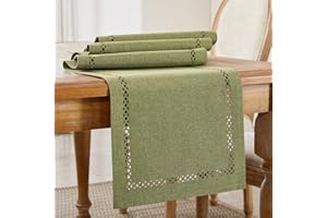 Wracra Camino de Mesa Estilo Lino en Boho, Camino de Mesa Rústico 120 cm Largo, Singular Camino de Mesa Hueco Geométrico de Dos Capas para Comidas, Fiestas y Uso Diario