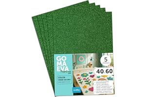 m-office Fogli di Gomma Eva Colorata Glitterata, Gomma Crepla per Scrapbooking, Scuola, Cartoncini Creativi, Lavoretti, Torte Scenografiche, Scuola o Progetti Artistici 40x60cm (Verde scuro, 5uds)