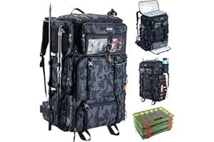 Goture 72L Angelrucksack mit Kühltasche (16L) & Trocken-/Nass-Fach - Verstellbare Fächer Wasserabweisende Angelgerätetasche mit 4 Köderbox Angeln, 2 Rutenhalter, Regenschutz für Angeln, Camping